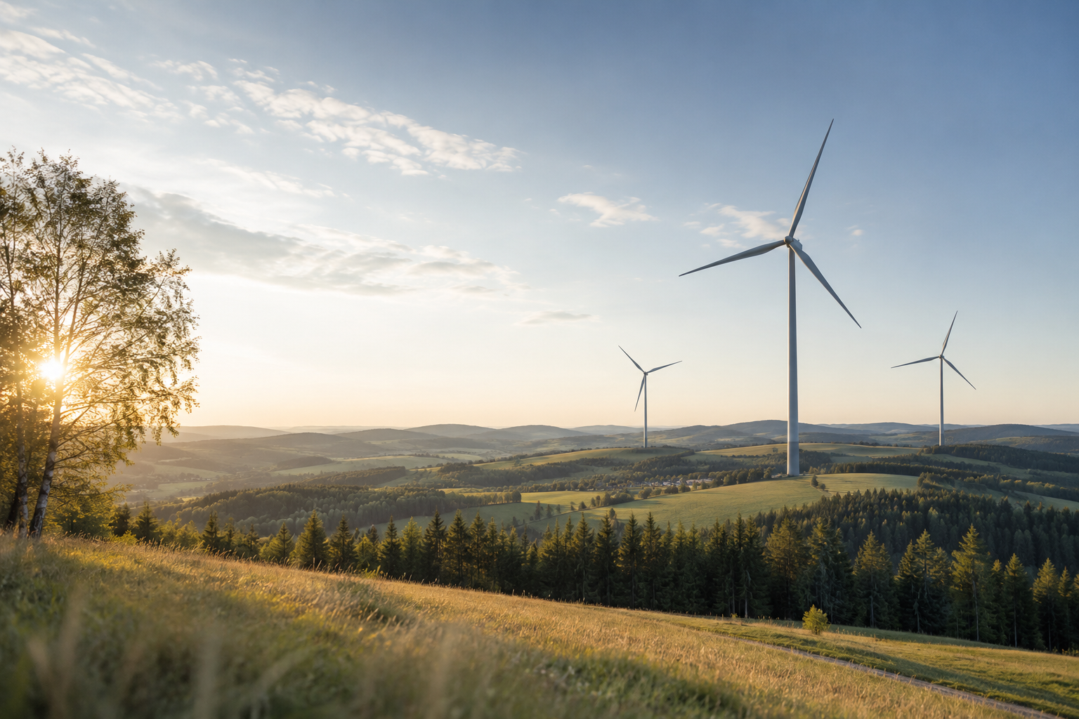 Větrné elektrárny v klidné krajině